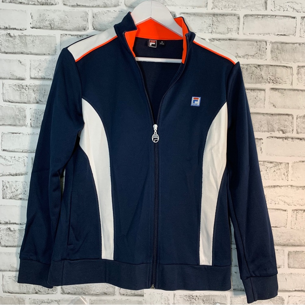 Fila Women’s Full Zip Activewear Jacket Navy, White, Neon Orange Size Medium
